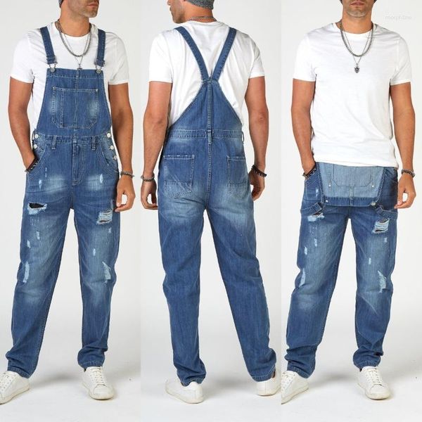 Männer Jeans 2023 Herbst Straße Hipster Zerrissene Riemen Cowboy Hosen Hohe Taille Overalls Tägliche Mode