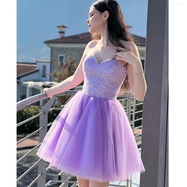 Vestidos de festa luz roxo querida curto vestido de baile uma linha mini juniors doce 15 graduação cocktail plus size