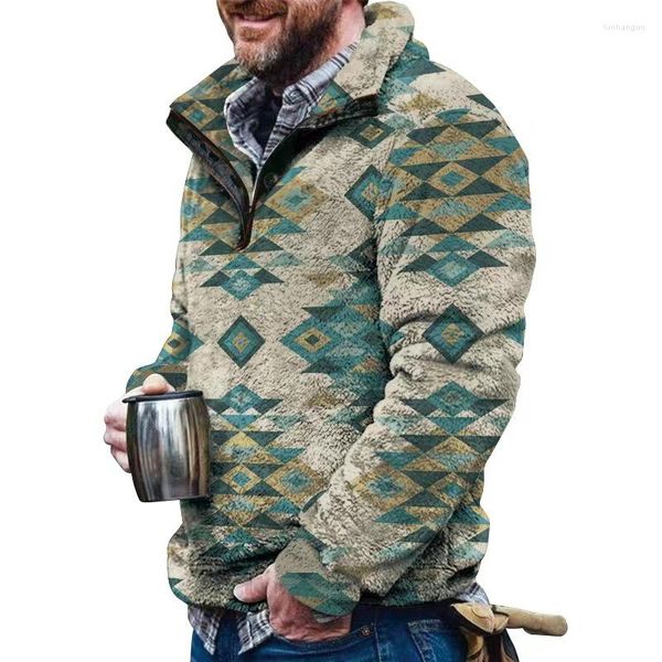 Felpe con cappuccio da uomo Giacca etnica retrò Pile invernale Themal Harajuku Trendy Colletto con cerniera Felpa stand-up Cool Pullover