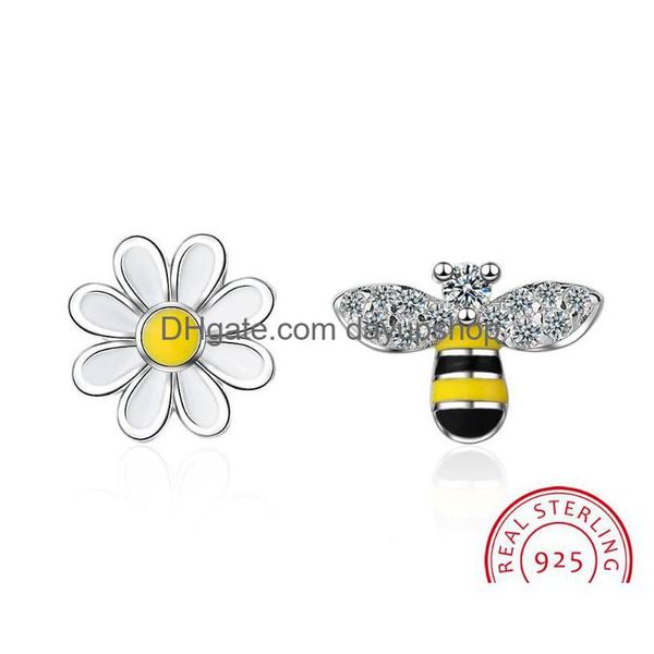 Stud Belle asymétrique abeille soleil fleur Zircon boucles d'oreilles pour femmes fille 925 Sterling Sier Boucle Doreille S-E644Stud Drop Delivery Jewelr Dhueh