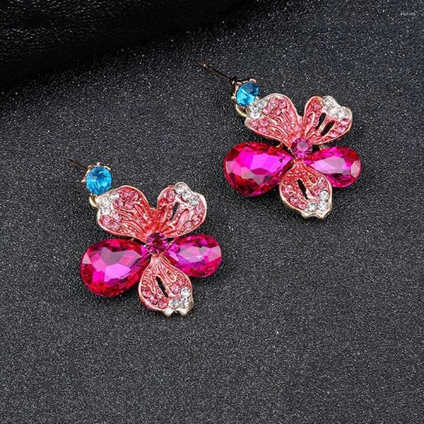 Ожерелье и серьги, комплект женских украшений для ушей, красочные стразы для цветка в форме листа, роскошные серьги из нержавеющей стали для выпускного вечера