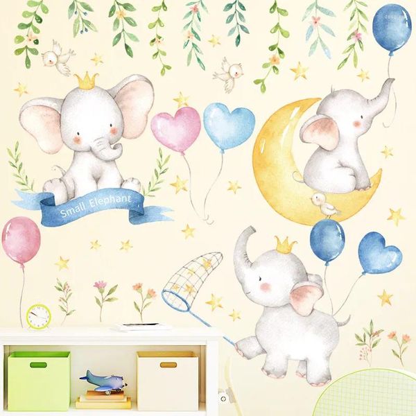 Adesivi murali Adesivo cartone animato Camera dei bambini Camera da letto del bambino Carta da parati decorativa di palloncino elefante Scuola di animali