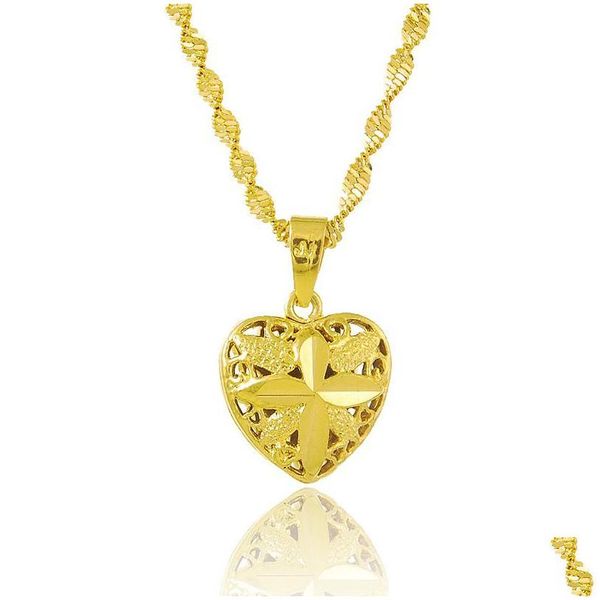 Collane con ciondolo Catena di colore oro puro per le donne Vero 24K Gp Gioielli di moda da donna Collana girocollo a cuore Regalo Pendenti con consegna a goccia Dhkru