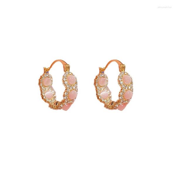 Orecchini a cerchio Easterm Alla moda zircone cristallo opale pietra stud grigio rosa per orecchino da donna