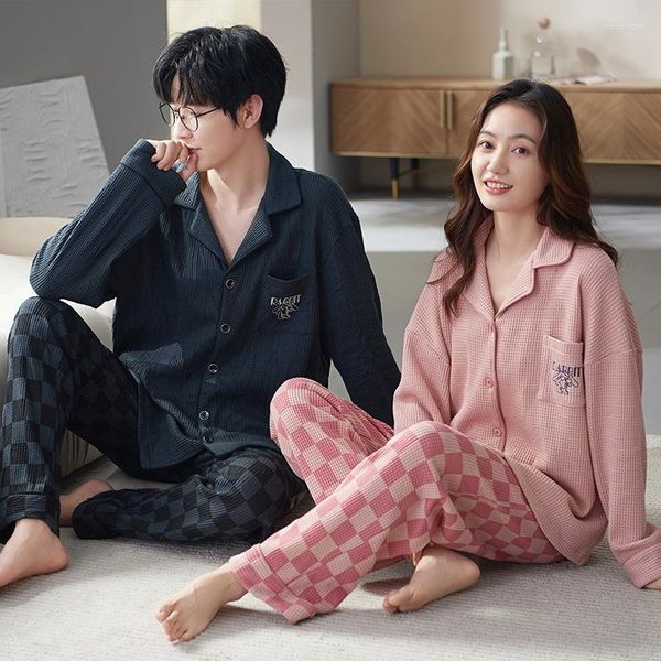 Männer Nachtwäsche Koreanische Frühling Herbst Baumwolle Weiblich Männlich Paare Pyjamas Sets Mode Frauen Männer Schöne Druck Pijamas Para Parejas