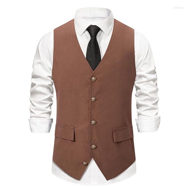 Coletes masculinos 3 cores! 2023 colete vintage medieval com decote em v terno único breasted slim fit colete blazers