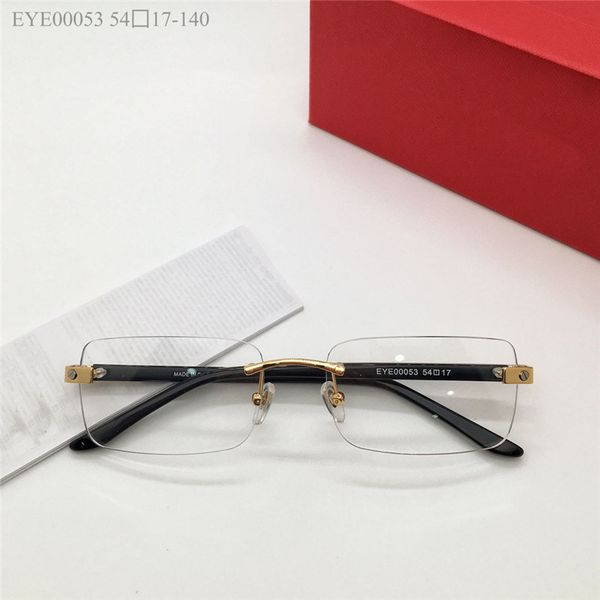 Neue Modedesign-optische Brille 00053 klassischer quadratischer Rahmen randlose Linse Männer und Frauen Brillen einfacher Business-Stil klare Gläser Brillen Top-Qualität