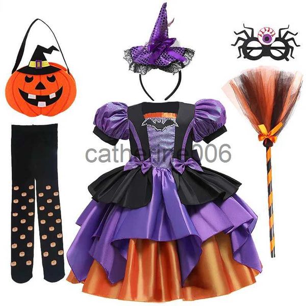 Besondere Anlässe Halloween-Kleid Kinder Cosplay Mädchen Fancy Pumpkin Bat Print Hexenkostüm Festival Party Ballkleid Kinder Prinzessin Kleid Neu x1004