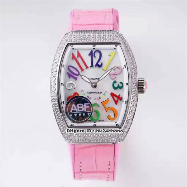 ABF Factory Luxury Watches V 32 SC FO COL DRM D Vanguard Lady 32mm Rose Gold Diamond ETA Quartz Womens Watch White Dial Rubber Str304n