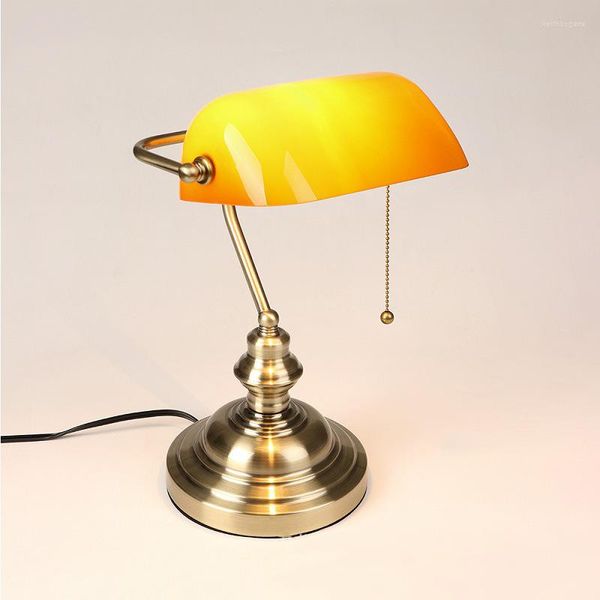 Tischlampen TEMAR Europäischen Stil Lampe Einfaches Design LED Gelb Glas Schreibtisch Licht Retro Zugschalter Für Home Study Büro Schlafzimmer