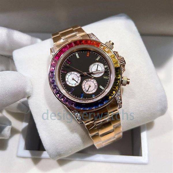 Relógio masculino de alta qualidade designer de moda relógio arco-íris borracha aço inoxidável pulseira vidro safira à prova dwaterproof água luxo exquisit321v