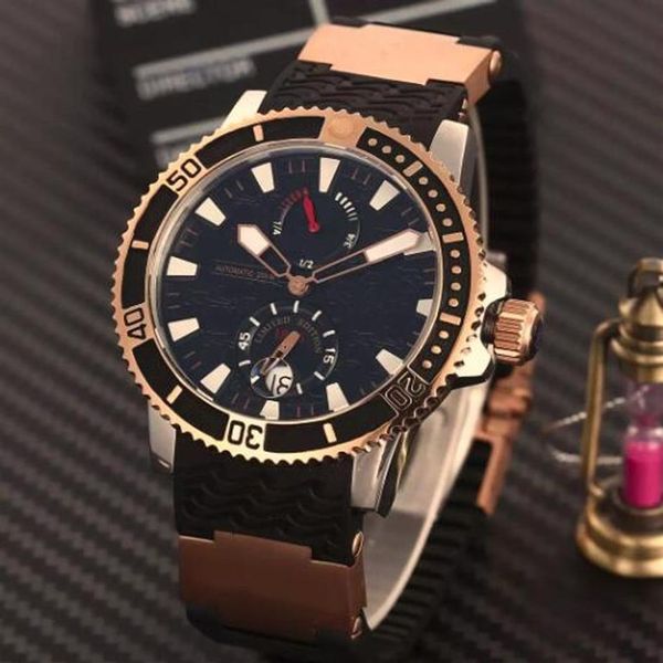 Top inteiro automático de luxo rosa ouro vidro inoxidável volta dos homens relógios mecânicos preto fivela borracha data casual masculino spo2835