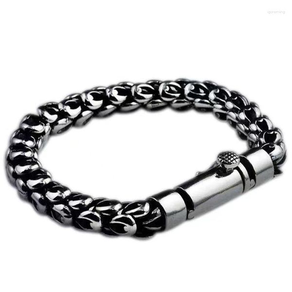 Braccialetti a maglie RetroSen Bracciale con spina personalizzato color argento Moda da uomo Fibbia Gioielli retrò per coppie semplici e versatili