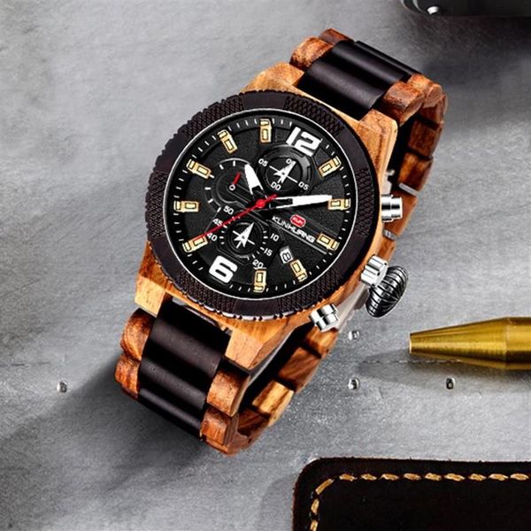 Armbanduhren Große Größe Männer Uhr Holz Luxus Chronograph Armbanduhr Qualität Quarzwerk Kalender Relogio Masculino 2021 Wach Ma234A