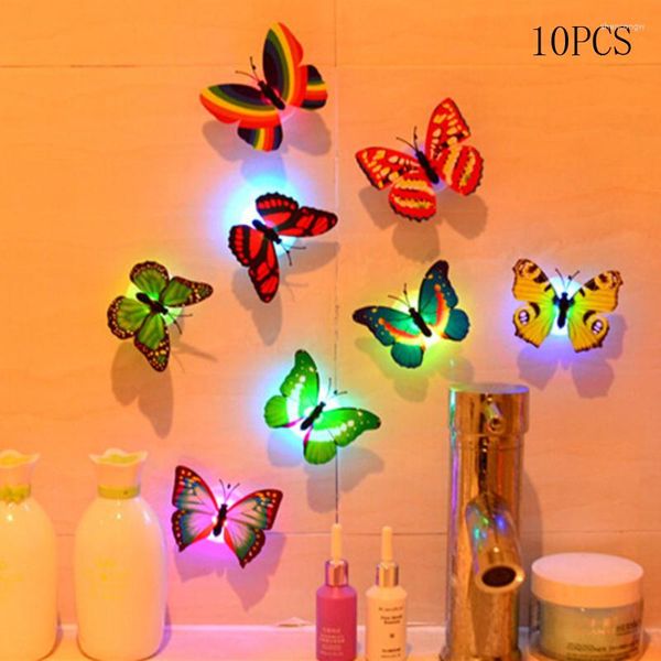 Luzes noturnas LED lâmpada luz colorida mudança cor borboleta presente simulação tridimensional adesivo de parede