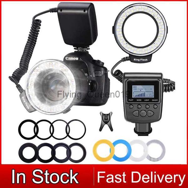 Flash Heads HD130 RF-550D 48pcs Pentax Olympus Panasonic DSLR Kamera YQ231005 için 8 adaptörlü makro LED halka demeti