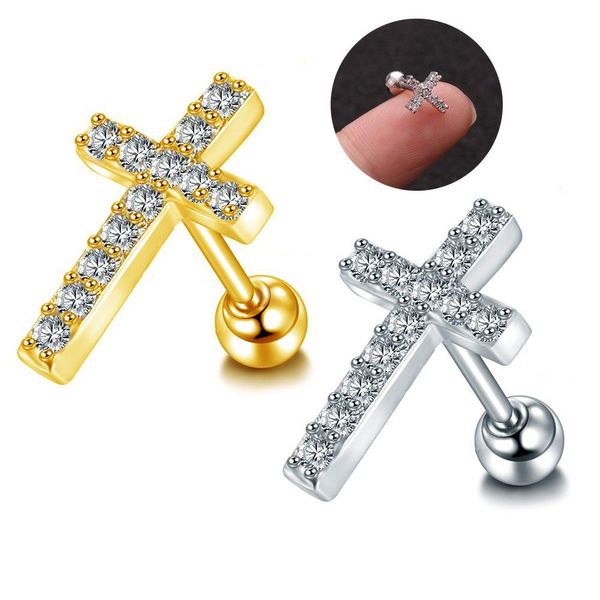 Stud 1pc Croix Forme CZ Cartilage Stud Boucle d'oreille Zircone Cubique Helix Tragus Conque Vis Arrière Oreille Piercing Bijoux Drop Livraison Dhgeh