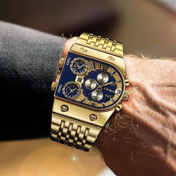 Orologi da polso Oulm Orologio con quadrante grande da uomo da uomo in oro da polso quadrato con cronografo dorato Relogio Masculino 2021291Z