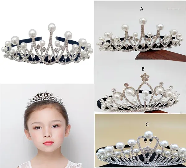 Saç klipsleri parıltılı kronlar ve kızlar için tiara inci kristal kafa bandı düğün çiçek kız yarışta balo doğum günü partisi dekorasyon