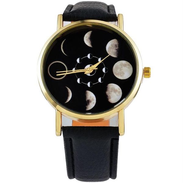 Relógios de pulso 2021 Mulheres Moda Marca Relógios Moonphase Espaço Astronomia Quartz Casual Couro Watch2972