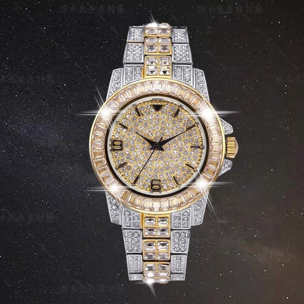 Aaa cz bling diamante relógio masculino papel 18k banhado a ouro gelo fora quartzo relógios de pulso gelado para masculino relógio de pulso à prova dwaterproof água ho292g