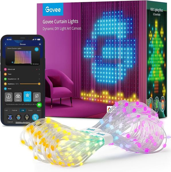 Luci per tende, Luci LED per finestre Smart WiFi per Halloween, Luci natalizie che cambiano colore, Luci dinamiche per tende fai-da-te per la parete della camera da letto,