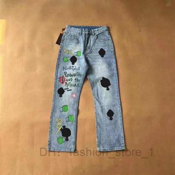 Jeans cross-skin lavado jean chromeheart com cintura alta amantes chromees processo de retrabalho solto cromo 13 475n 5 ftmd2603