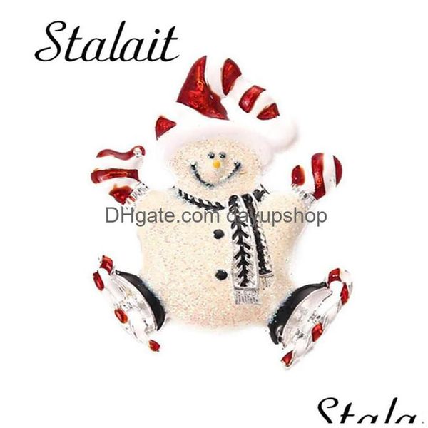 Pins broches vermelho branco esmalte feliz boneco de neve esqui broche cor liga desenhos animados para mulheres menina presente de natal gota entrega jóias dhp4h
