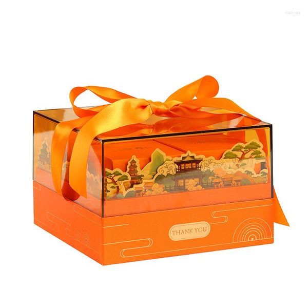 Envoltório de presente Mid-Autumn Moon Cake Box Acrílico Janela Portátil 8 Peças Embalagem Crisp de Gema de Ovo