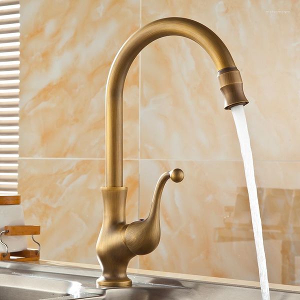 Küchenarmaturen Vidric Wasserhahn Antik Bronze Messing Waschbecken Einhand Hoher Bogen Schwenkauslauf und Kaltwaschbecken Wasserhahn H