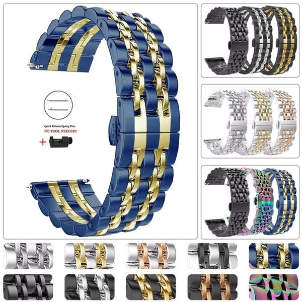 Bandas de relógio para Galaxy 46mm Banda 22mm Liberação Rápida Metal Sólido Aço Inoxidável Pulseira Pulseira Gear S3 Classic253a