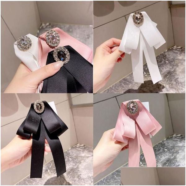 Pins broches fita coreana gravata borboleta para mulheres gola de cristal camisa vestido broche gravata senhoras moda jóias acessórios de roupas dr dhryq
