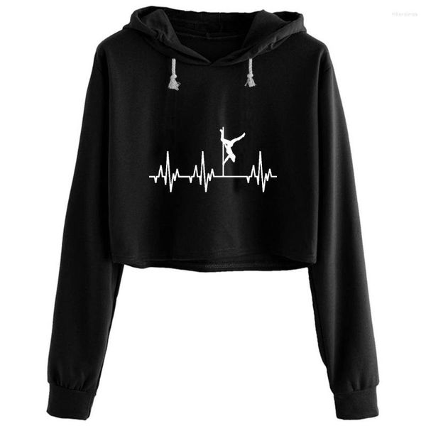 Frauen Hoodies Herzschlag Pole Dance Tanzen Tänzer Crop Frauen Kpop Koreanische Y2k Kawaii Pullover Für Mädchen