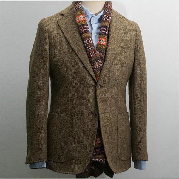 Ternos masculinos blazers 2021 homens tweed jaqueta marrom casaco sob medida espinha de peixe casacos blazer masculino men289q