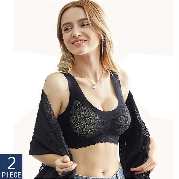 Dropshipper 2 Stück nahtloser Latex-BH in Übergröße für Damen, hocksicheres Polster, Push-Up-Büstenhalter, bequeme Bralette, Polster-BHs 21101268p