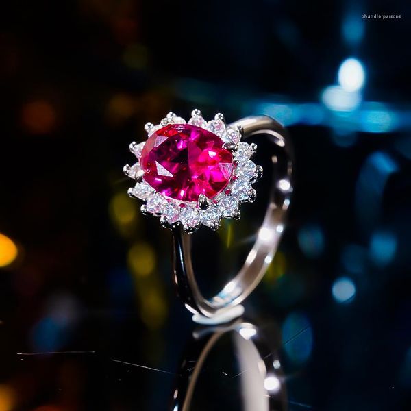 Cluster-Ringe Vintage-Rubin-Diamantring mit hohem Kohlenstoffgehalt für Frauen S925 Sterlingsilber mit platiniertem Feinschmuck-Edelstein-Partygeschenk
