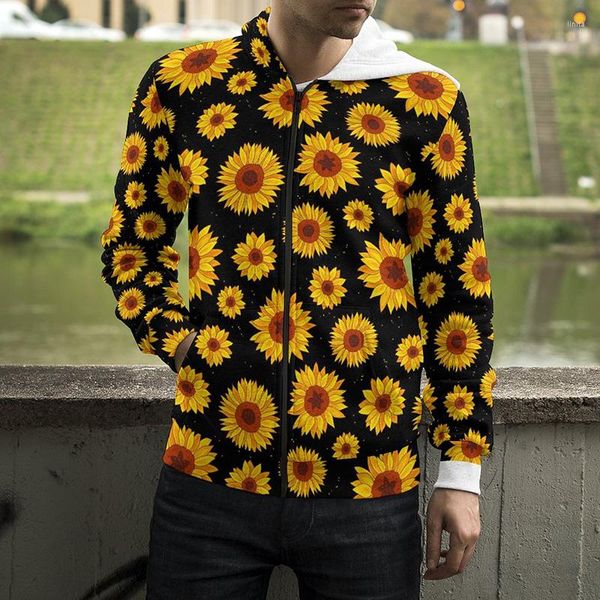 Felpe con cappuccio da uomo Fiori di girasole gialli Felpa con cappuccio con zip Sun Flower Uomo Donna Streetwear Felpe con cappuccio Cappotti Vestiti