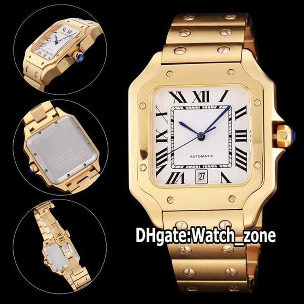 Роскошные новые 100XL Date WGSA0029 Автоматические мужские часы с белым циферблатом Корпус из желтого золота Стальной браслет Спортивные часы Часы высокого качества Zo299Y