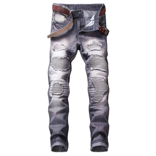 Jeans para hombres Marca para hombre Slim Skinny Moto Biker Casual Straight Motorcycle Men Destroyed Denim Pantalones 2022 Fashion2931