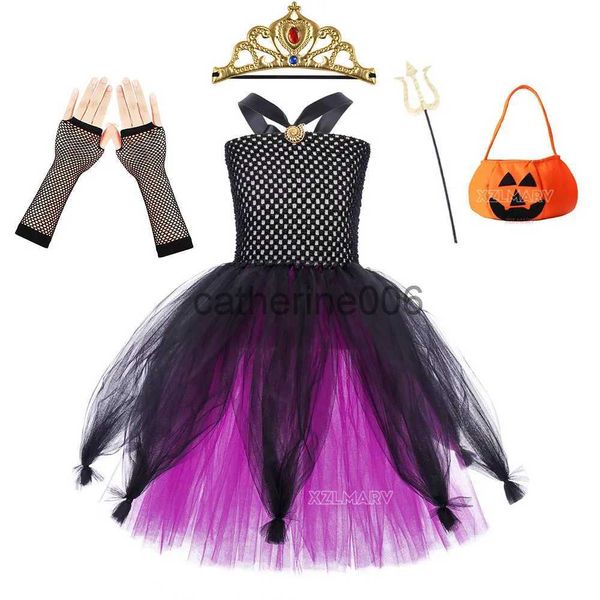 Özel Durumlar Deniz Cadı Ursula Cosplay Kızlar İçin Mor Ahtopus Uzun Tutu Elbise Çocuklar İçin Karnaval Kıyafet Sihirli Değnek Crown Cadılar Bayramı Kostümleri X1004