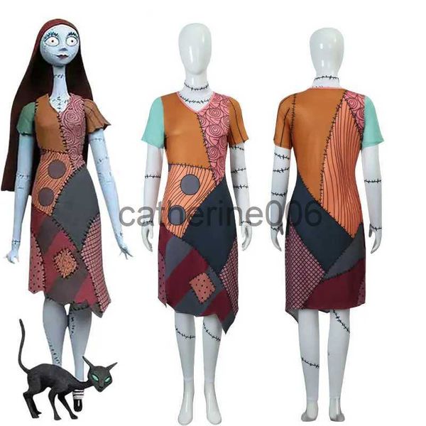 Ocasiões especiais Halloween Horror Cosplay Pesadelo Antes do Natal Anime Girl Costume Adereços Sally Skelington Cosplay Dress Halloween Party Set x1004