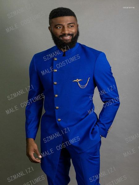 Abiti da uomo 2023 Design classico Abito blu royal Slim Fit Matrimonio per uomo Smoking dello sposo Abbigliamento africano Giacca da uomo