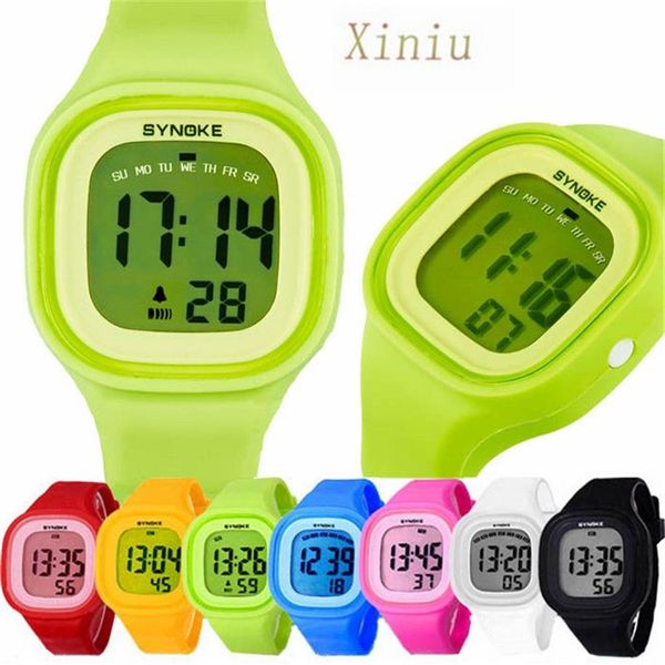 Unisex Silicone LED LEG Light Digital Sportgelenk Watch Kid Frauen Mädchen Männer Jungen Buntes Licht Schwimmen wasserdichte Uhr287o