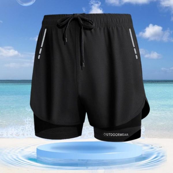 Shorts masculinos calções de banho respiráveis roupa de banho plus size cor sólida