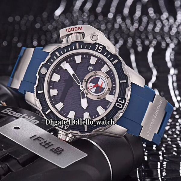 46mm Big Size Date Maxi Marine Diver 3203-500LE-3 93-HAMMER quadrante blu orologio automatico da uomo cassa in acciaio cinturino in caucciù blu sportivo Wris320s