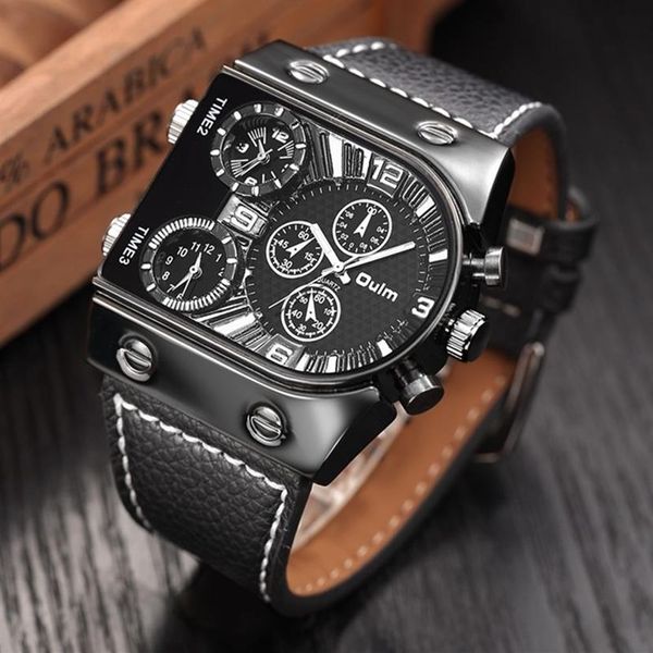 Oulm Herrenuhren Herren Quarz Casual Lederarmband Armbanduhr Sport Mann Multi-Zeitzone Militär Männliche Uhr Uhr relogios 3199