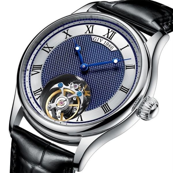 Armbanduhren GIV Flying Tourbillon Mechanisches Skelett Luxusuhrwerk für Männer Saphir Wasserdichte Uhren Man2432