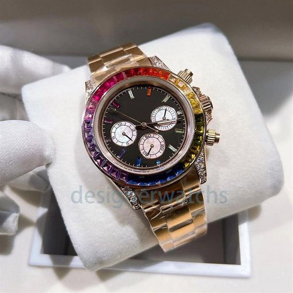Relógio masculino de alta qualidade designer de moda relógio arco-íris borracha aço inoxidável pulseira vidro safira luxo à prova dwaterproof água exquisit311l