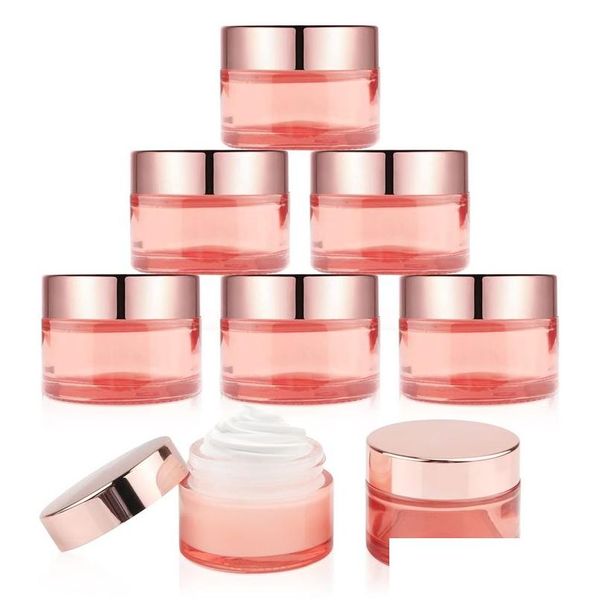 Kosmetikdose Großhandel Rosa Glascreme mit Roségolddeckel 5g 10g 15g 20g 30g 50g 60g 100g Make-up-Reiseprobenbehälterflaschen in DHFQF