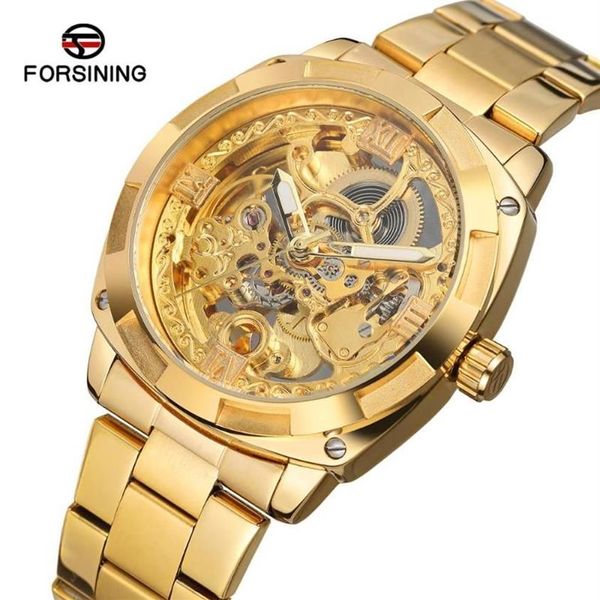 Наручные часы Forsining, самые продаваемые мужские часы с ремешком из нержавеющей стали, мужские роскошные автоматические часы Jam Tangan Skeleton Relogio Masc215h